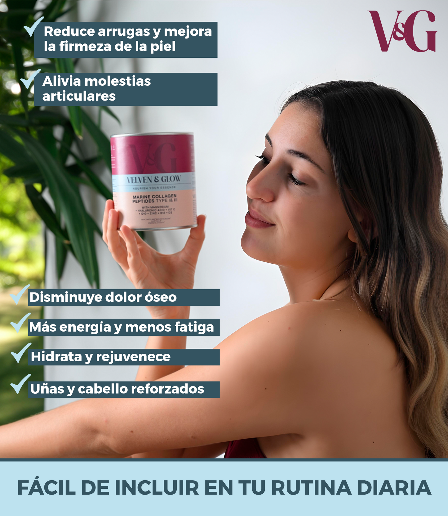 Colágeno Marino Hidrolizado con Magnesio, Ácido Hialurónico, Vitamina C, Coenzima Q10, Vitaminas D3 y B12